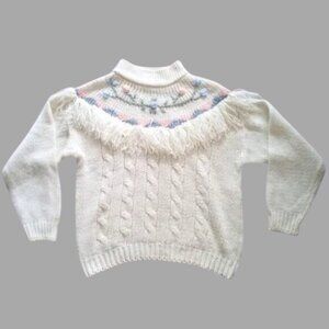 AMERICAN WEEKEND Knit Fringe Floral Sweater White Size M